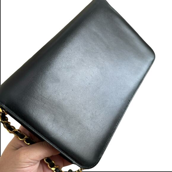 CHANEL Flap Bag Smooth Leather Black 24K Chain Vintage 80s RARE - Picture 15 of 15